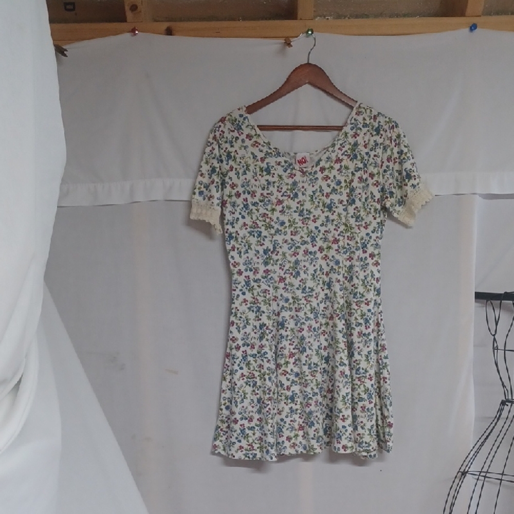 No Boundaries Cream Short Sleeve Scoop Neck Sundress